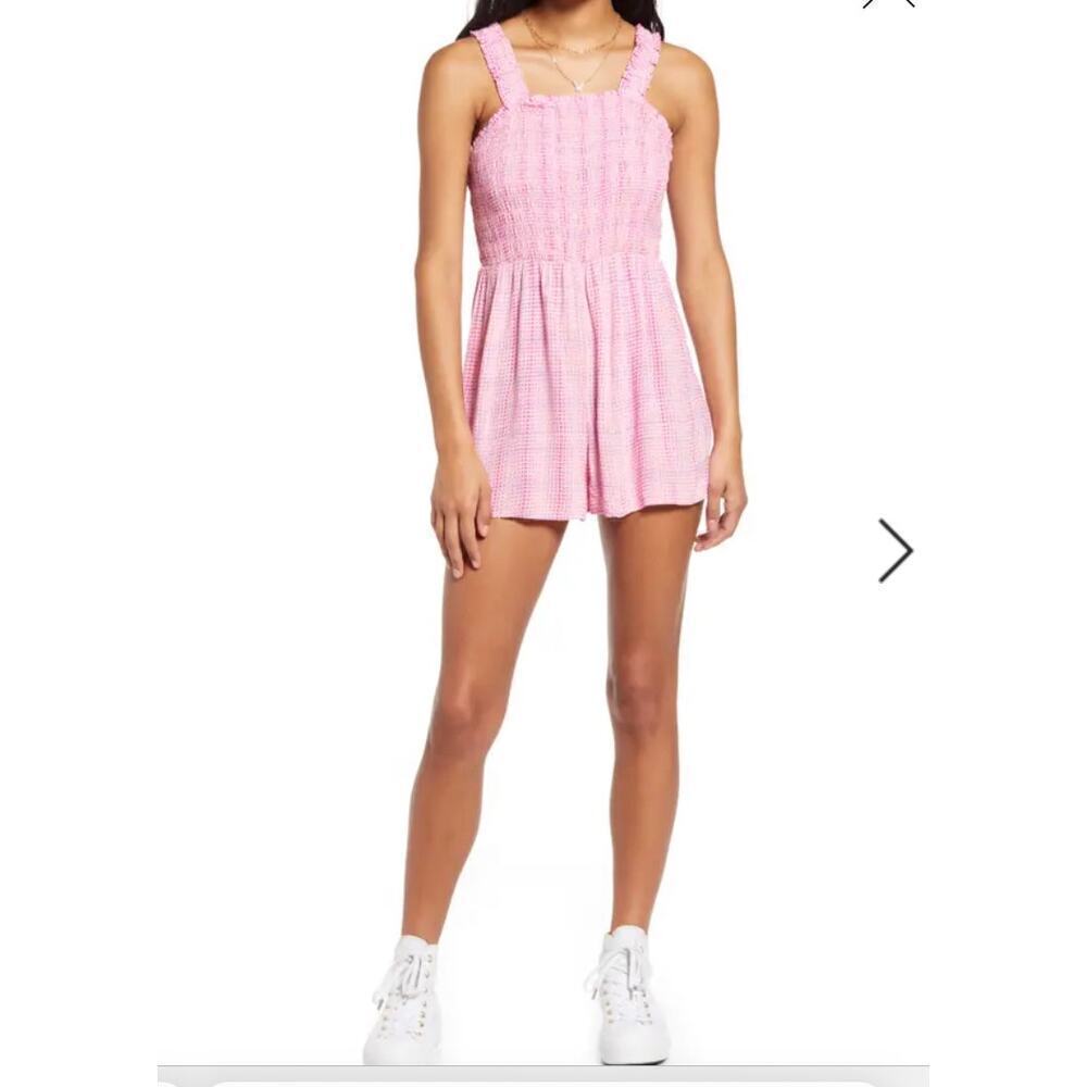 NWT BP. Smocked Bodice Romper In Pink Geodot Plaid size small